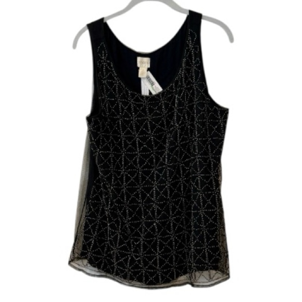 🆕 Chico's Black Geometric Embellished Tank Top size: 2 (Large) *NWT* $89